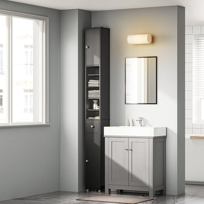 SoBuy | Armadietto alto da bagno | con ripiani regolabili sottile | Nero | 20x180x20cm | BZR34-II-SCH