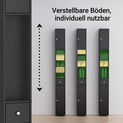 SoBuy | Bad Hochschrank | mit Verstellbare Ablagen schmal | Schwarz | 20x180x20cm | BZR34-II-SCH