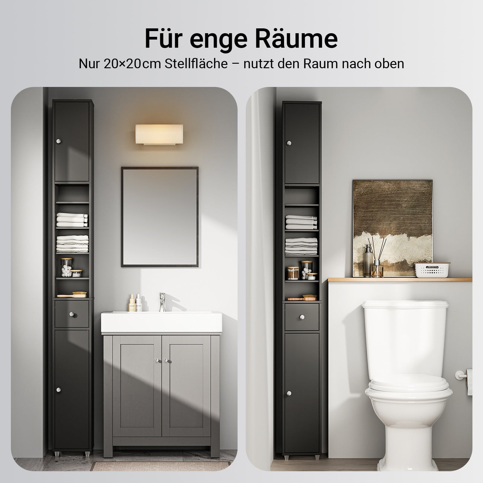 SoBuy | Armadietto alto da bagno | con ripiani regolabili sottile | Nero | 20x180x20cm | BZR34-II-SCH