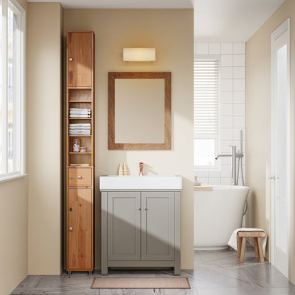 SoBuy | Armoire de salle de bain haute | avec étagères réglables, étroite, bois de cèdre | 20 x 180 x 20 cm | BZR34-II-SH 