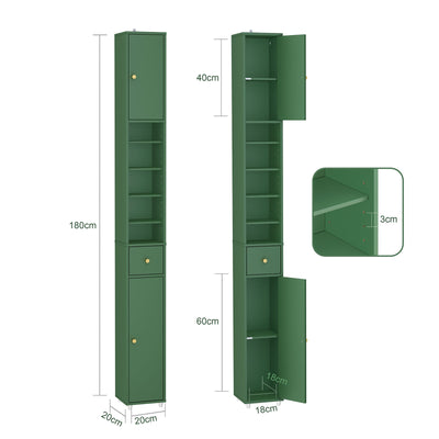 SoBuy Mobile bagno alto con ripiani regolabili sottile verde 20x180x20cm BZR34-II-SY