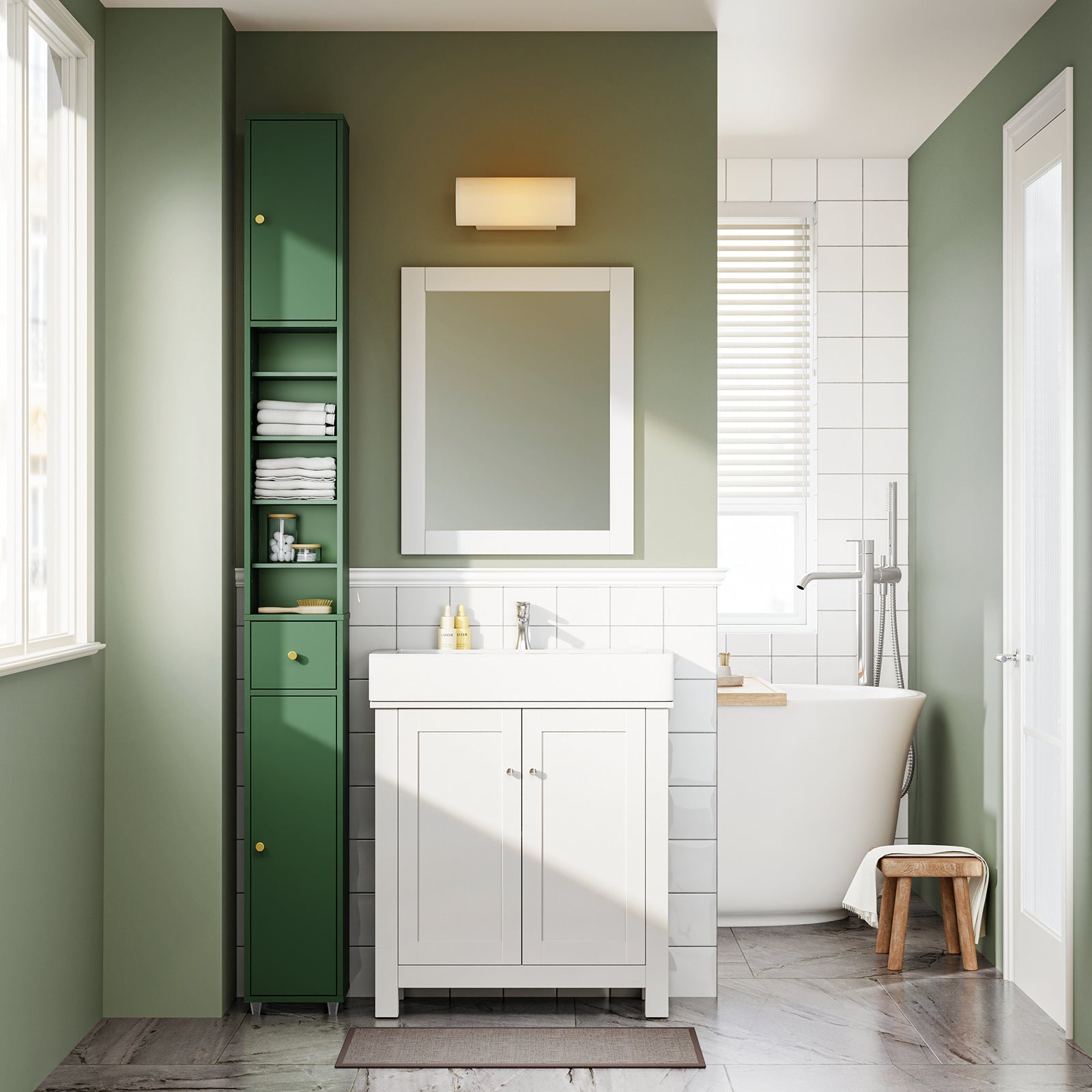 SoBuy Mobile bagno alto con ripiani regolabili sottile verde 20x180x20cm BZR34-II-SY