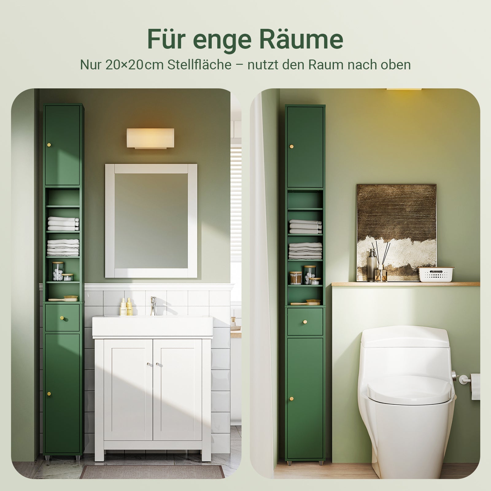 SoBuy Mobile bagno alto con ripiani regolabili sottile verde 20x180x20cm BZR34-II-SY