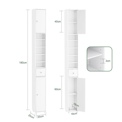 SoBuy | Armoire de salle de bain haute | avec étagères réglables, étroite | Blanche | 20 x 180 x 20 cm | BZR34-II-W 