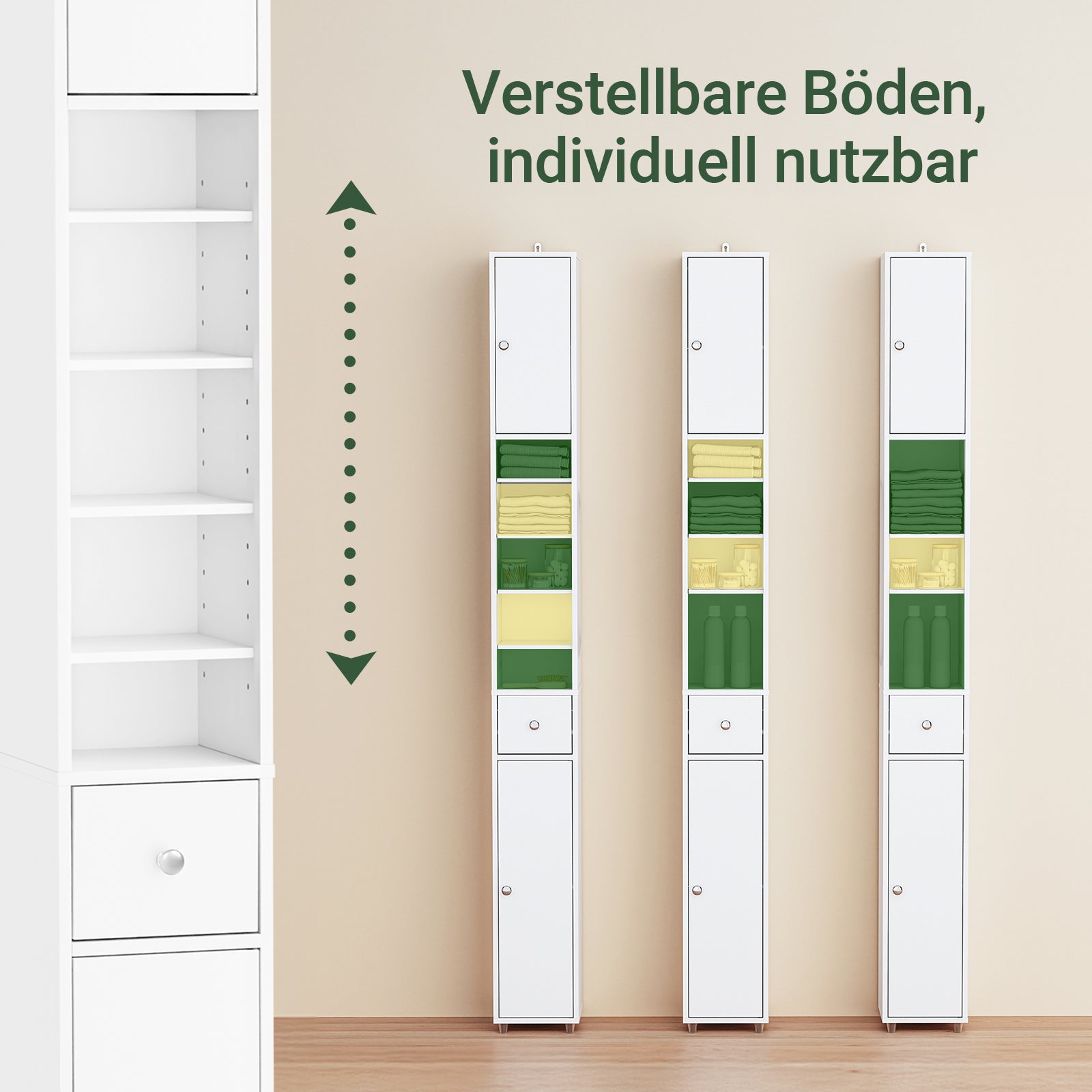SoBuy | Armoire de salle de bain haute | avec étagères réglables, étroite | Blanche | 20 x 180 x 20 cm | BZR34-II-W 