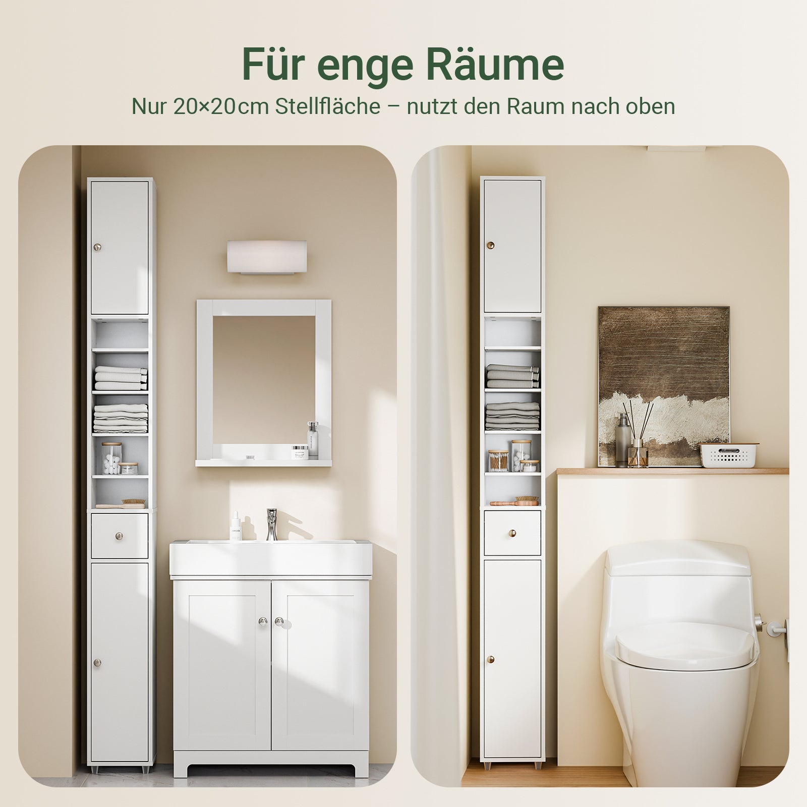 SoBuy | Armoire de salle de bain haute | avec étagères réglables, étroite | Blanche | 20 x 180 x 20 cm | BZR34-II-W 