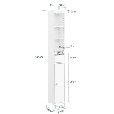Prévente | Armoire de salle de bain haute SoBuy avec étagères réglables, étroite, blanche, 20 x 145 x 20 cm, BZR34-KW