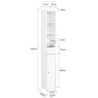 Prévente | Armoire de salle de bain haute SoBuy avec étagères réglables, étroite, blanche, 20 x 145 x 20 cm, BZR34-KW