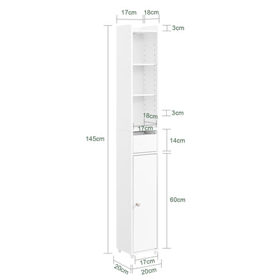 SoBuy | Colonna da Bagno con Ripiani Regolabili Stretta | Bianco | 20x145x20cm | BZR34-K-W