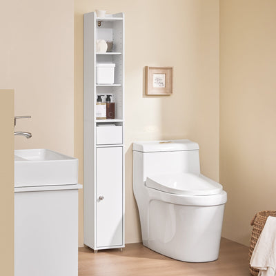 SoBuy | Colonna da Bagno con Ripiani Regolabili Stretta | Bianco | 20x145x20cm | BZR34-K-W