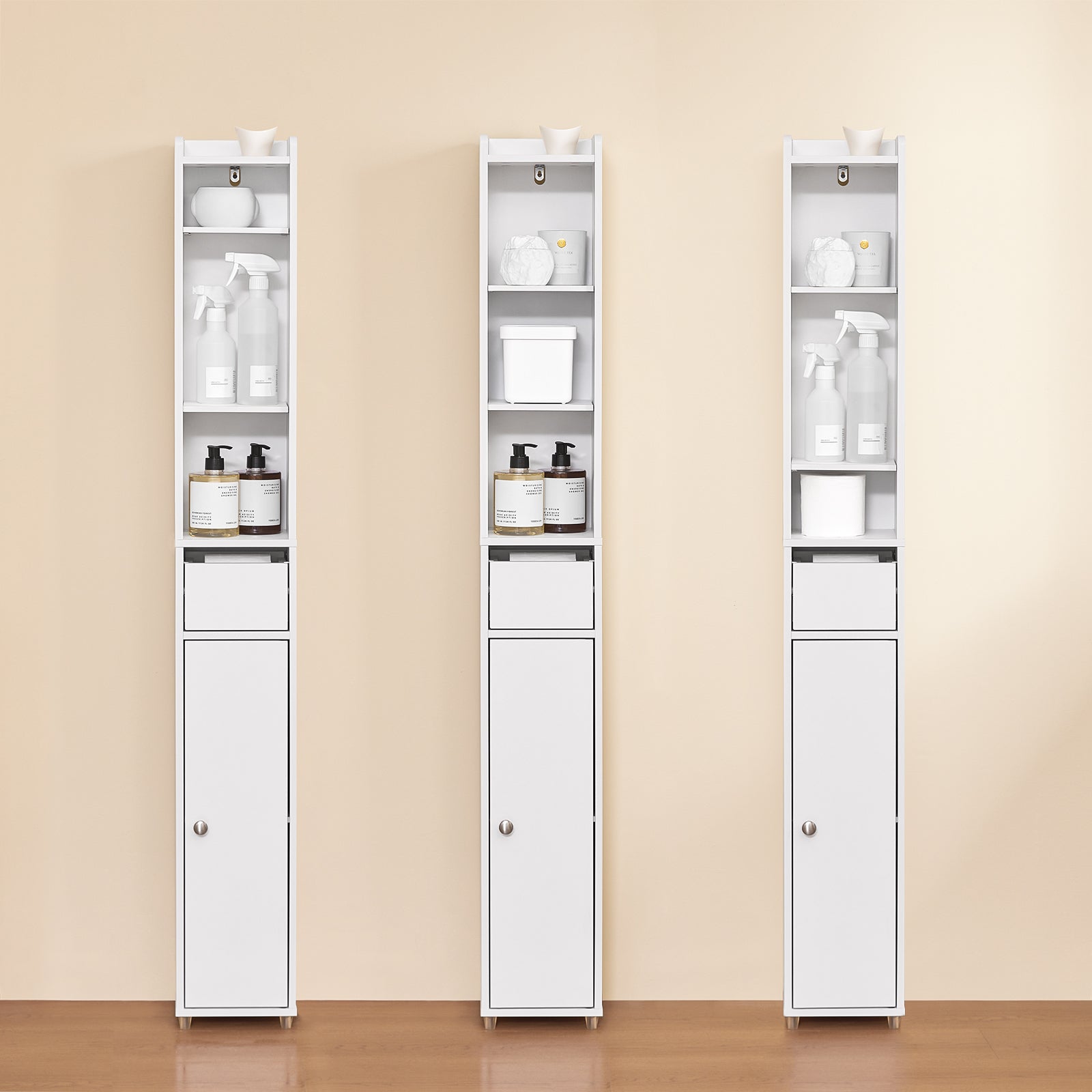 Prévente | Armoire de salle de bain haute SoBuy avec étagères réglables, étroite, blanche, 20 x 145 x 20 cm, BZR34-KW