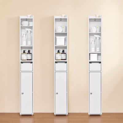 SoBuy | Colonna da Bagno con Ripiani Regolabili Stretta | Bianco | 20x145x20cm | BZR34-K-W
