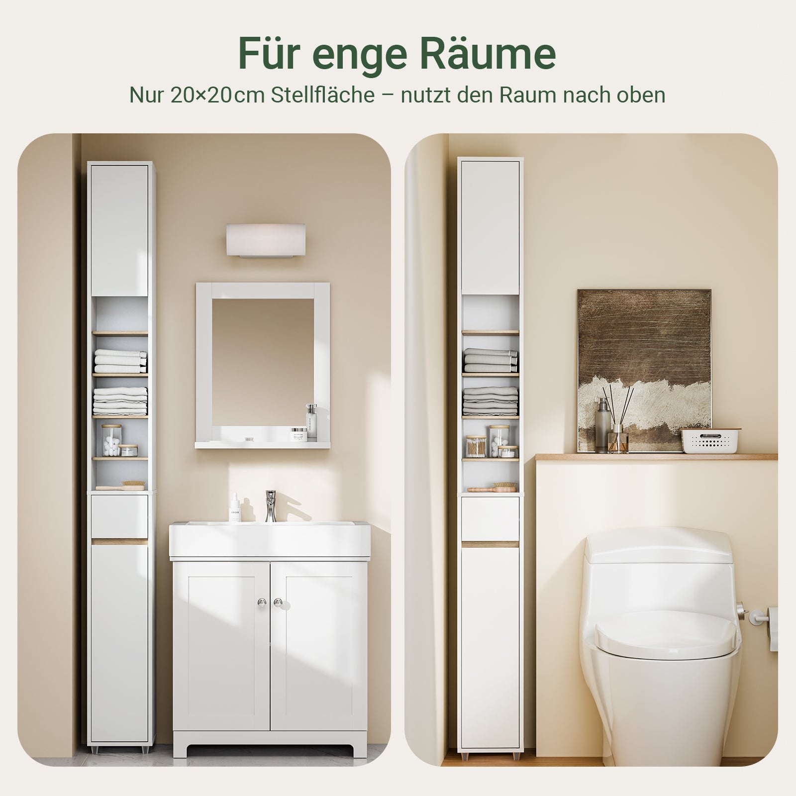 SoBuy | Bad Hochschrank schmal | mit Verstellbare Ablagen | Weiß-Natur | 20x180x20cm | BZR34-WN