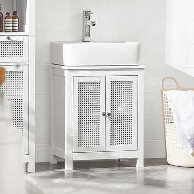 SoBuy | Meuble sous lavabo | Meuble de salle de bain blanc | Style cottage | BZR35-W