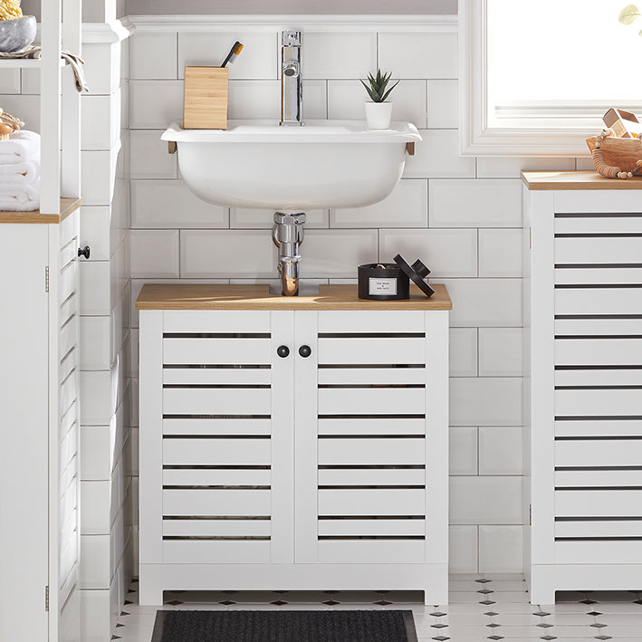 SoBuy | Meuble-lavabo | Armoire de salle de bain blanche | BZR40-W