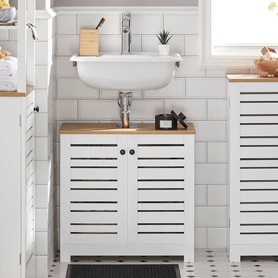 SoBuy | Meuble sous-lavabo | Meuble bas de salle de bain blanc | BZR40-W