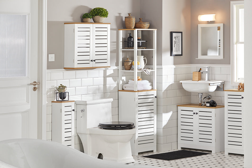 SoBuy | Colonna da bagno | Mobiletto bagno bianco | Mobile bagno | BZR44-W