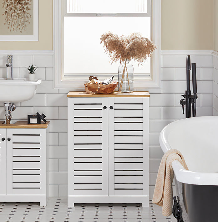 SoBuy | Comodino da bagno | Mobiletto da bagno | Credenza bianca | BZR41-W