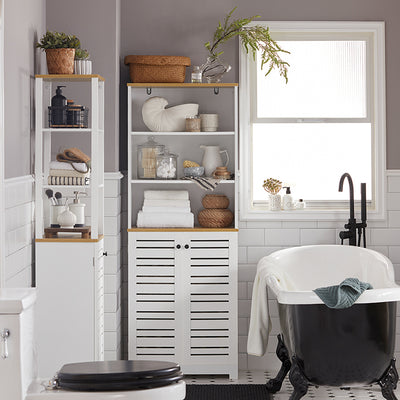 SoBuy | Armoire de salle de bain haute | Armoire de salle de bain blanche | Meubles de salle de bain | BZR44-W 