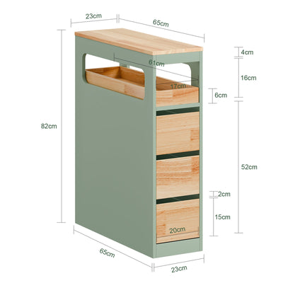 SoBuy | Carrello portaoggetti salvaspazio a 3 cassetti | Scaffale da cucina | Carrello di servizio | Verde | BZR54-II-GR