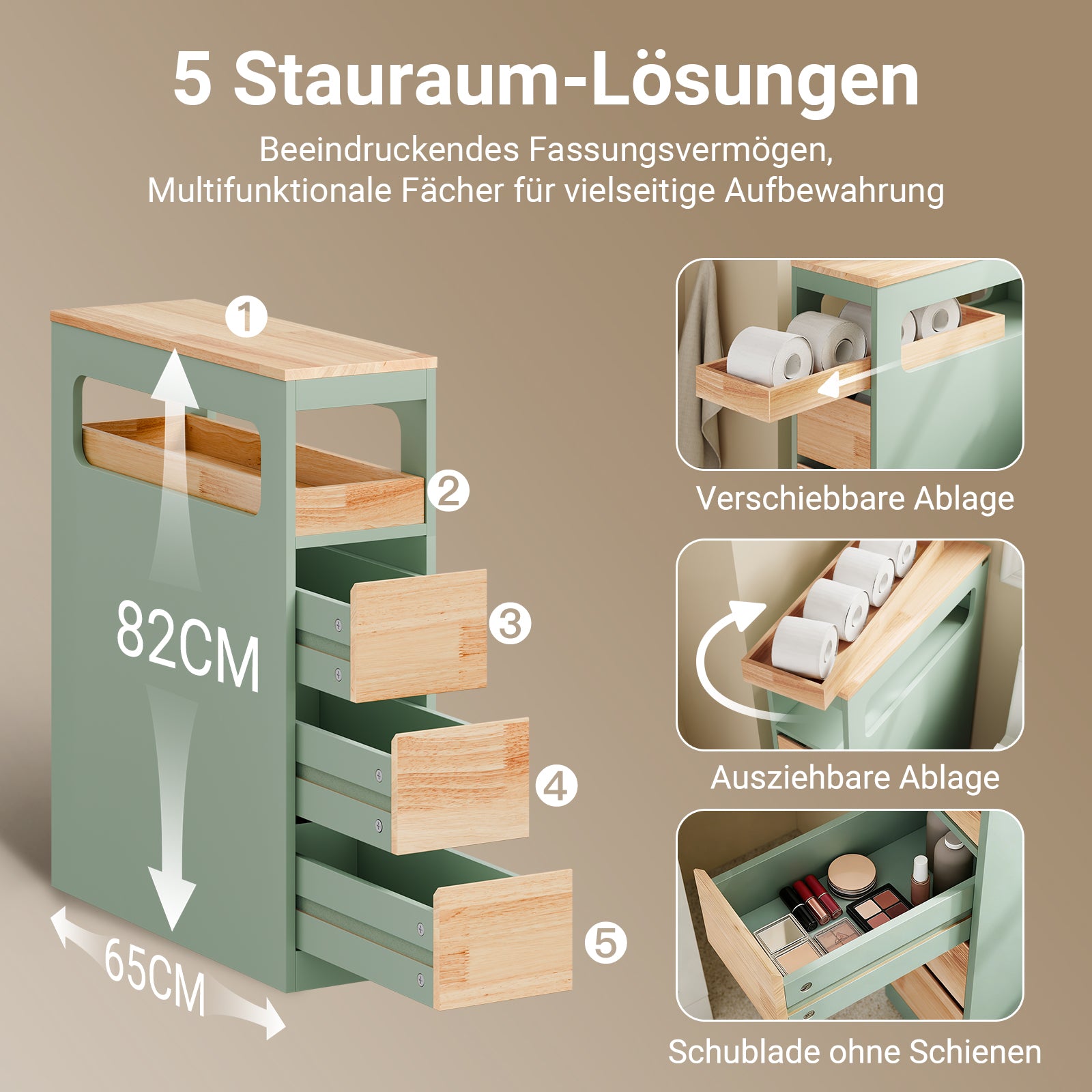 SoBuy | Étagère niche à 3 tiroirs | Étagère de cuisine | Chariot à roulettes | Vert | BZR54-II-GR