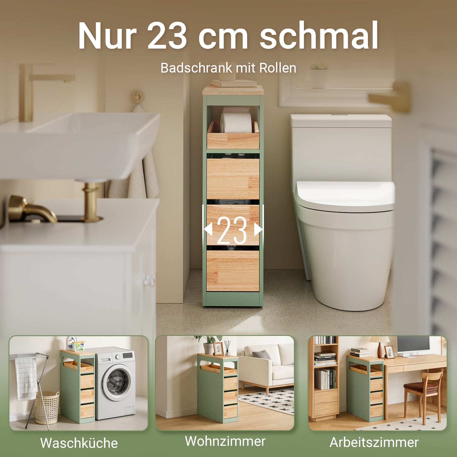 SoBuy | Étagère niche à 3 tiroirs | Étagère de cuisine | Chariot à roulettes | Vert | BZR54-II-GR