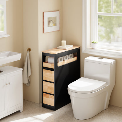 Prévente | SoBuy | Étagère niche à 3 tiroirs | Étagère de cuisine étroite | Noir | BZR54-II-SCH