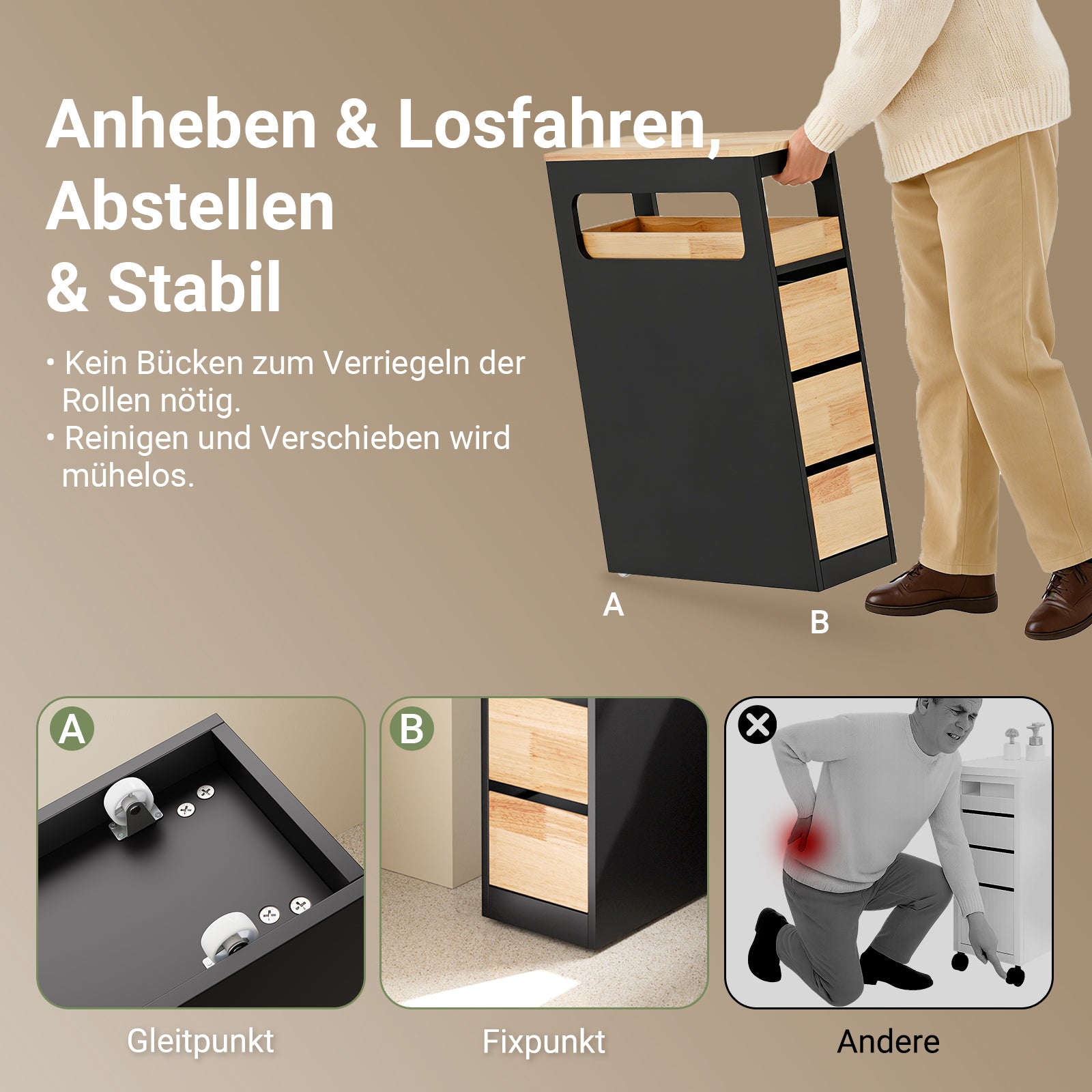 Prévente | SoBuy | Étagère niche à 3 tiroirs | Étagère de cuisine étroite | Noir | BZR54-II-SCH