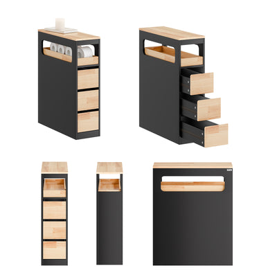 Prévente | SoBuy | Étagère niche à 3 tiroirs | Étagère de cuisine étroite | Noir | BZR54-II-SCH