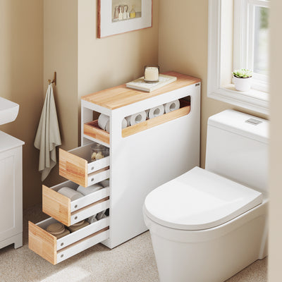 SoBuy | Étagère niche à 3 tiroirs | Étagère de cuisine | Chariot à roulettes | Naturel | BZR54-WN