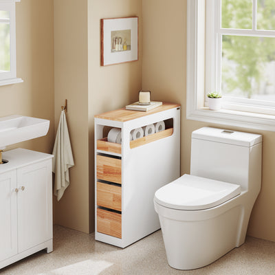 SoBuy | Étagère niche à 3 tiroirs | Étagère de cuisine | Chariot à roulettes | Naturel | BZR54-WN