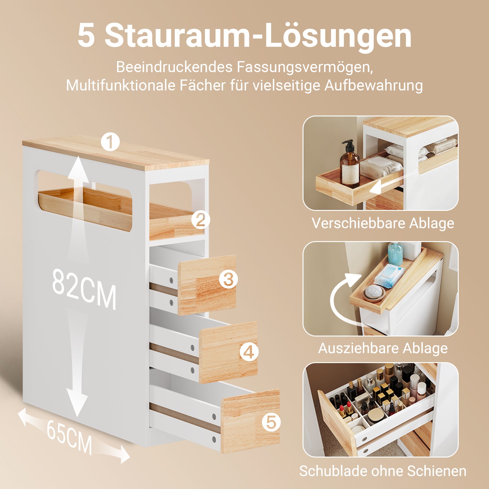 SoBuy | Étagère niche à 3 tiroirs | Étagère de cuisine | Chariot à roulettes | Naturel | BZR54-WN