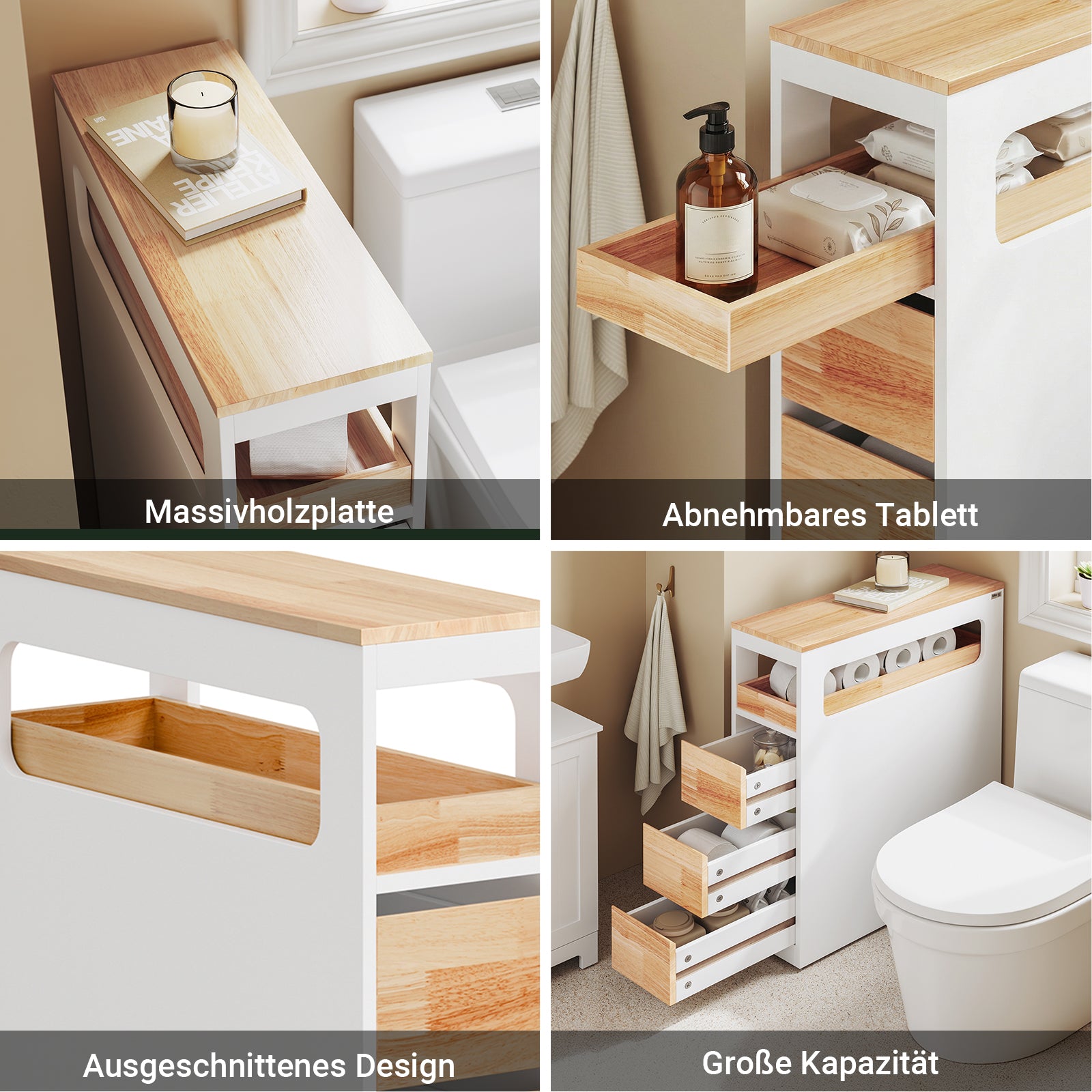 SoBuy | Étagère niche à 3 tiroirs | Étagère de cuisine | Chariot à roulettes | Naturel | BZR54-WN