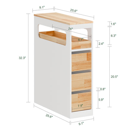 SoBuy | Nischenregal mit 3 Schubladen | Küchenregal schmales | Nischenwagen | BZR54-IV-WN