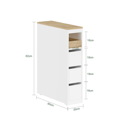 SoBuy | Meuble de Salle de Bain à Roulettes | Étroit | Naturel | BZR54-K-W