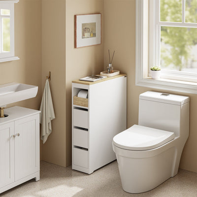 SoBuy | Meuble de Salle de Bain à Roulettes | Étroit | Naturel | BZR54-K-W