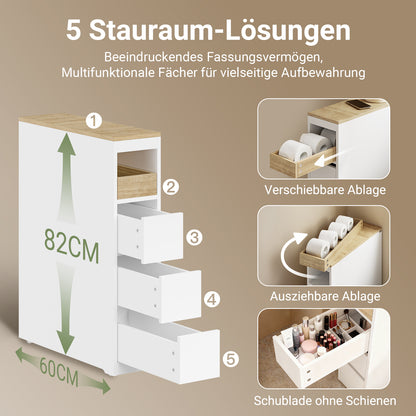SoBuy | Meuble de salle de bain à roulettes | Étroit | Naturel | BZR54-KW