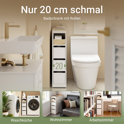 SoBuy | Meuble de Salle de Bain à Roulettes | Étroit | Naturel | BZR54-K-W