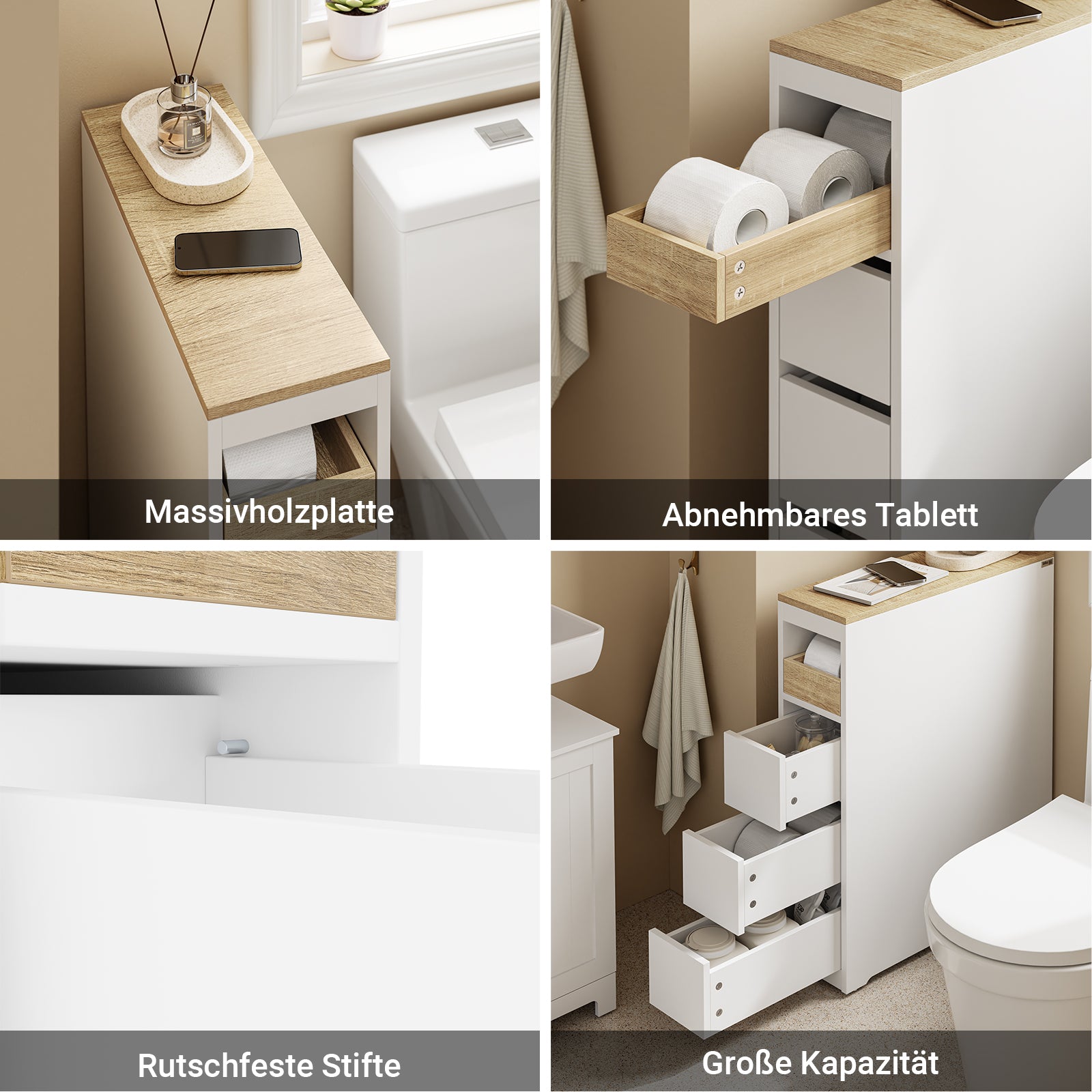 SoBuy | Meuble de salle de bain à roulettes | Étroit | Naturel | BZR54-KW