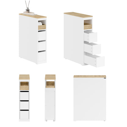 SoBuy | Meuble de salle de bain à roulettes | Étroit | Naturel | BZR54-KW