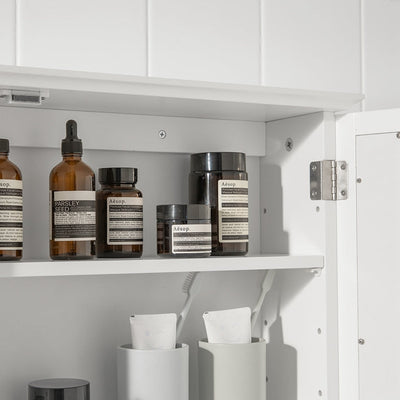 SoBuy | Armadietto con specchio | Armadietto a muro con anta a specchio | Mobiletto bagno bianco | BZR55-W