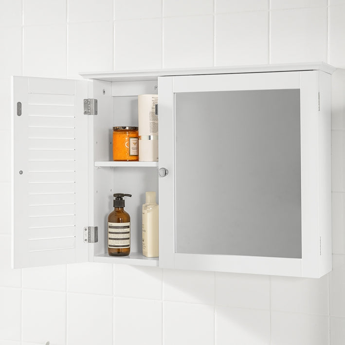 SoBuy | Armadietto con specchio | Armadietto a muro con anta a specchio | Mobiletto bagno bianco | BZR55-W