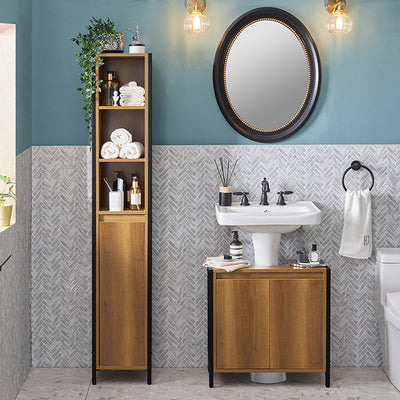 SoBuy | Mobile alto da bagno | Armadietto da bagno | Scaffale da bagno vintage | BZR62-PF
