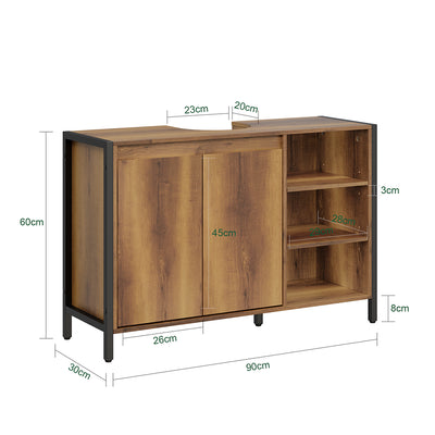 SoBuy | Meuble sous-lavabo 90 cm de large avec découpe pour siphon | Style industriel BZR63-L-PF
