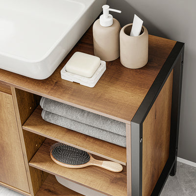 SoBuy | Meuble sous-lavabo 90 cm de large avec découpe pour siphon | Style industriel BZR63-L-PF