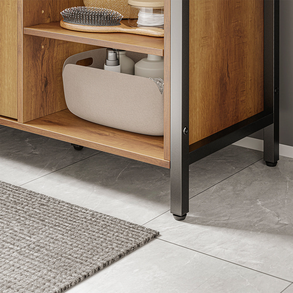 SoBuy | Meuble sous-lavabo 90 cm de large avec découpe pour siphon | Style industriel BZR63-L-PF