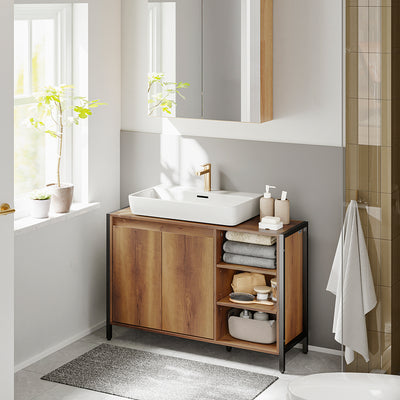 SoBuy | Meuble sous-lavabo 90 cm de large avec découpe pour siphon | Style industriel BZR63-L-PF