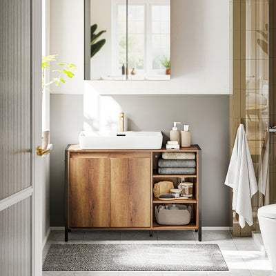SoBuy | Meuble sous-lavabo 90 cm de large avec découpe pour siphon | Style industriel BZR63-L-PF