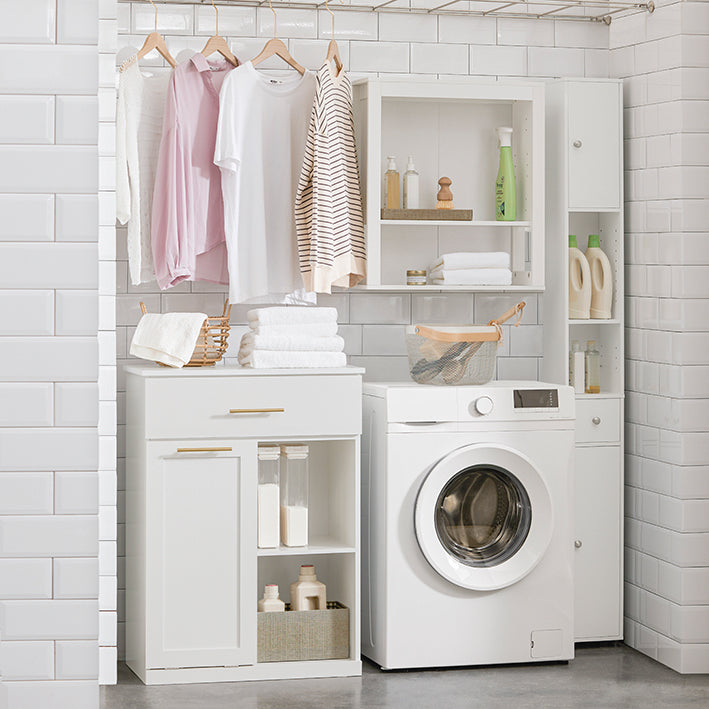 SoBuy | Mobile lavanderia | Cesta portabiancheria | Armadietto da bagno bianco | BZR66-W