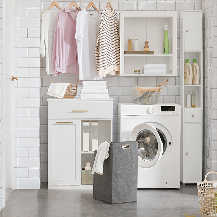 SoBuy | Mobile lavanderia | Cesta portabiancheria | Armadietto da bagno bianco | BZR66-W